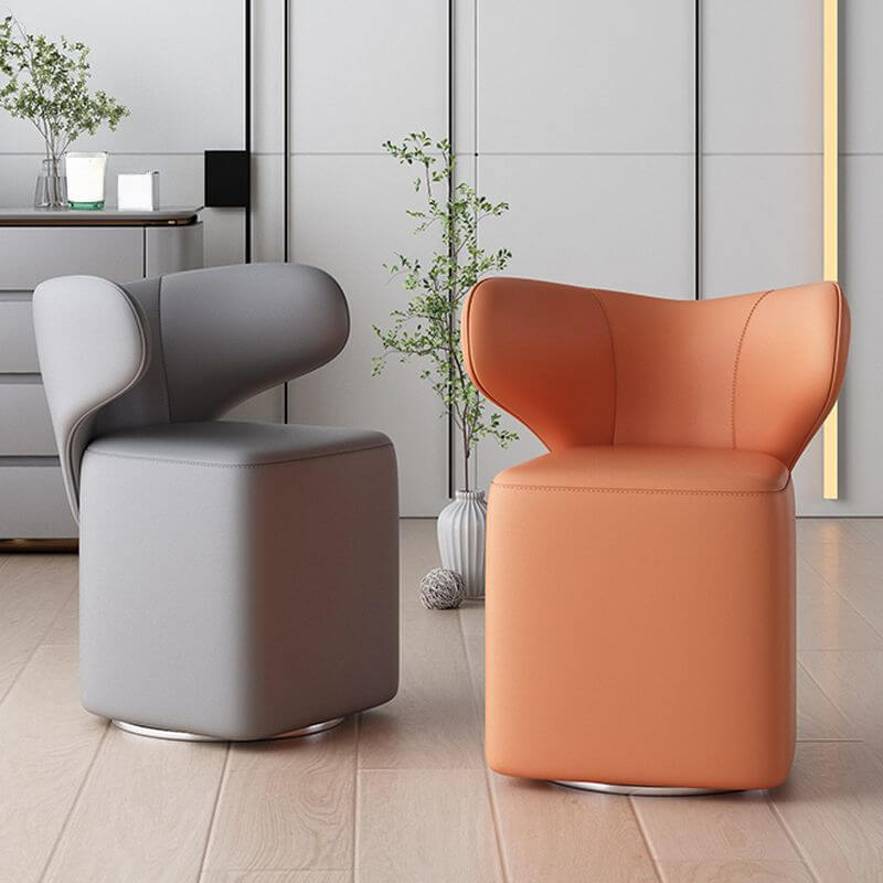 Art Deco Upholstered Vanity Stool in Tangerine Color/Grey/Cerulean, Plinth & Solid Color, Rotatable & Back