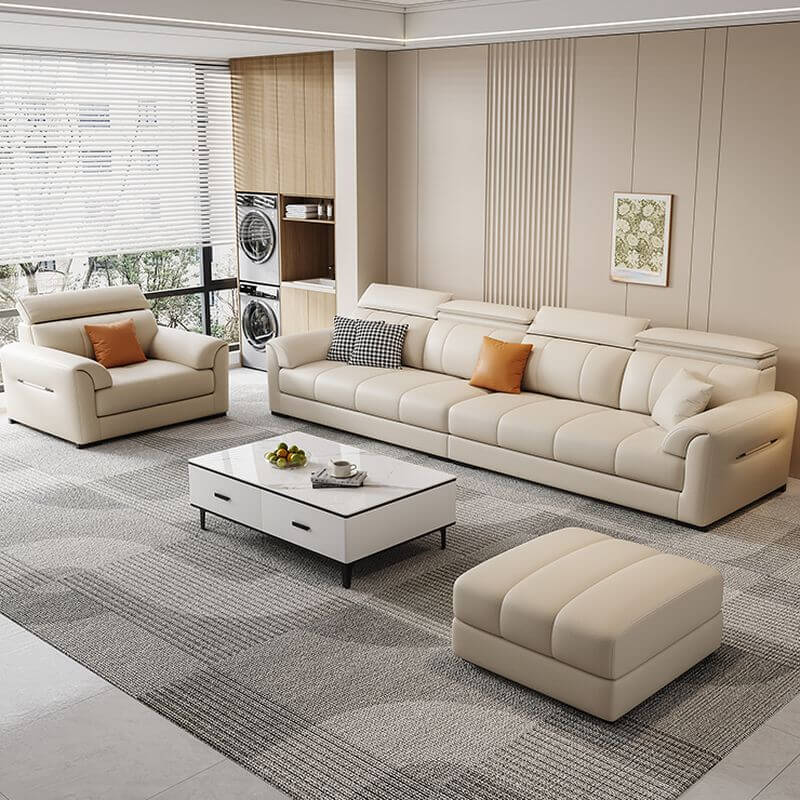 Sofá Art Deco Resistente al Agua Beige Color Sólido/Sofá Individual para 4 plazas/para 3/Individual Imagen secundaria del producto