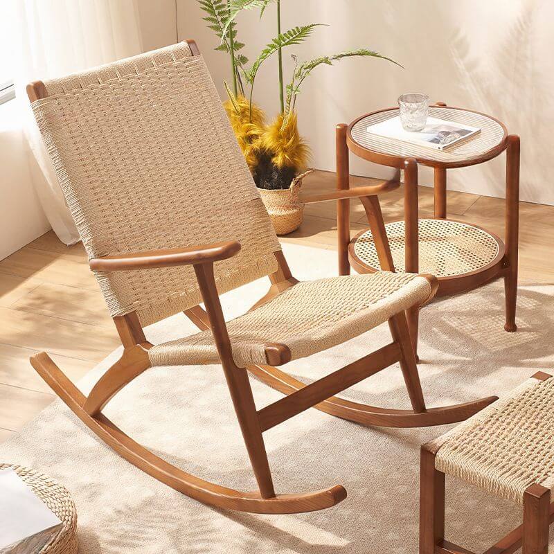 Natural wood colored rocking chair for porch