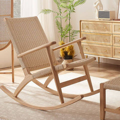 Asian style wicker rocking chair in walnut color