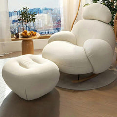 Stylish indoor rocking chair in white upholstery