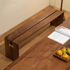 Auburn walnut wood dining bench overview