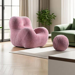 Comfortable armchair with armrests and ottoman set