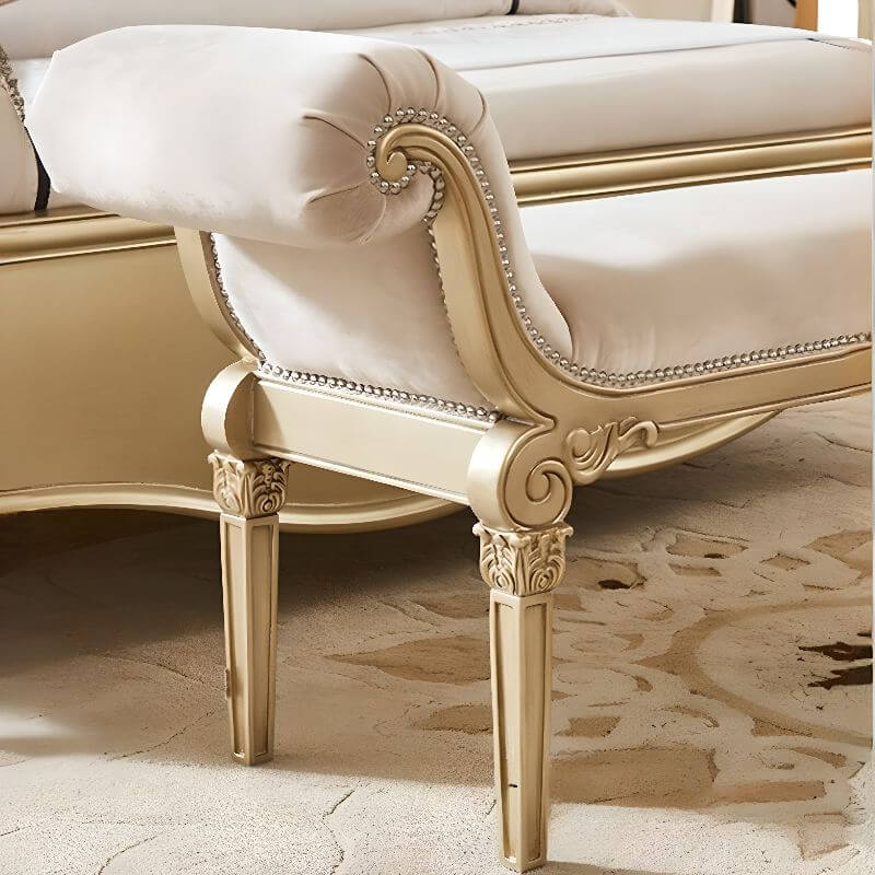 Upholstered bedroom bench in beige color