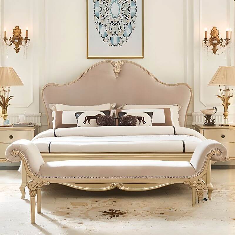 Stylish bench with armrests and nailheads