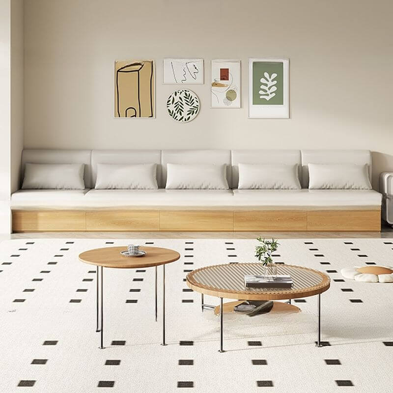 ベージュのプレザースタンダードソファ、5つまたは4つの枕と隠し収納付き サブ画像