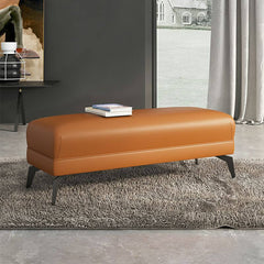 Black rectangular wood footstool in modern living room