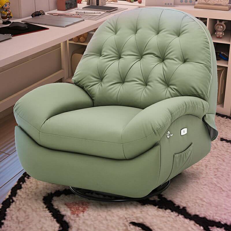 Modern rocking chair with upholstered green fabric