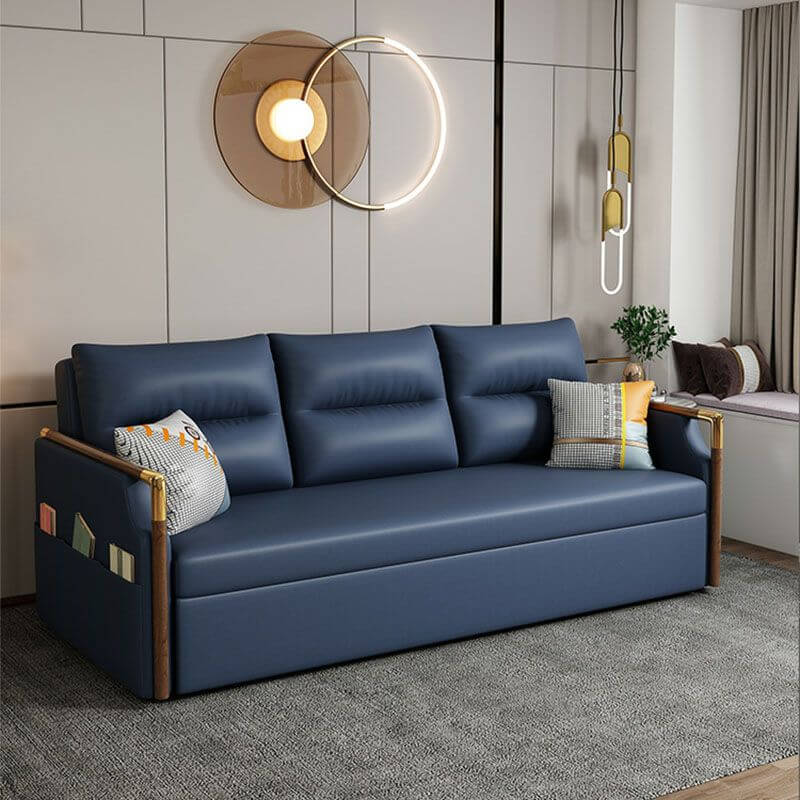 blue leather sofa bed