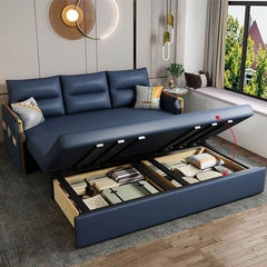 blue leather sofa bed