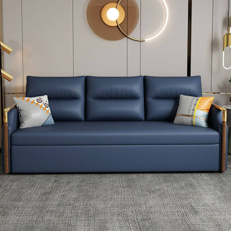 Blaues Ledersofa-Bett für modernes Wohnzimmer, ideal für kleine Wohnungen