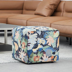 Toile patterned blue stool