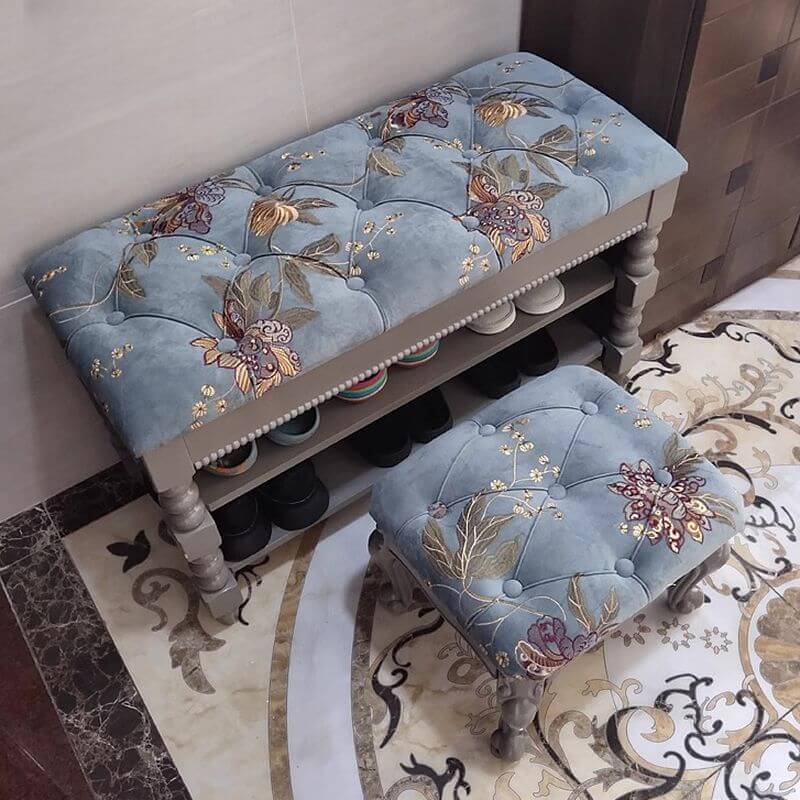 Bohemian Flowered Shoe Bench front view