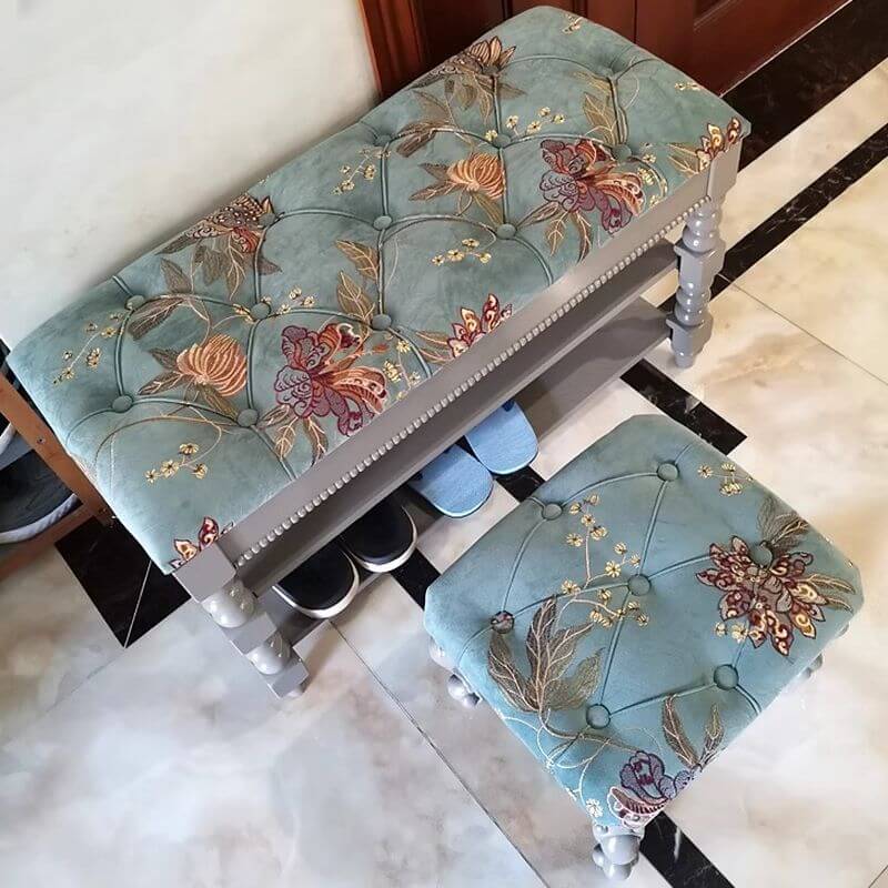 Bohemian Flowered Shoe Bench with Stitch-tufted Detail Secondary image