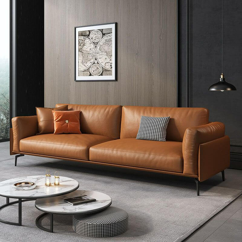 modern brown leather loveseat