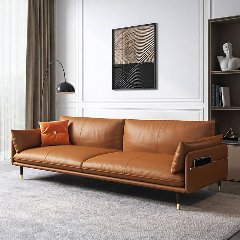 ブラウンレザーソファ ゴージャススタイル リビングルーム 小さなアパートメント バックセッティ サブ画像