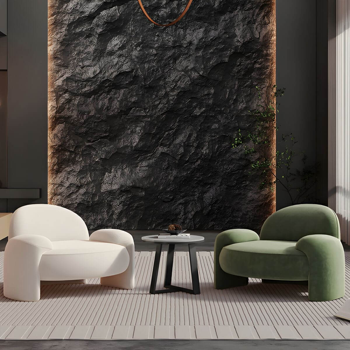 Brown solid color velvet arm chair with green accents Main image