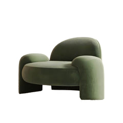 Brown solid color velvet arm chair with green accents