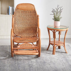 Cane Material Ergonomic Rocking Armchair in Natural