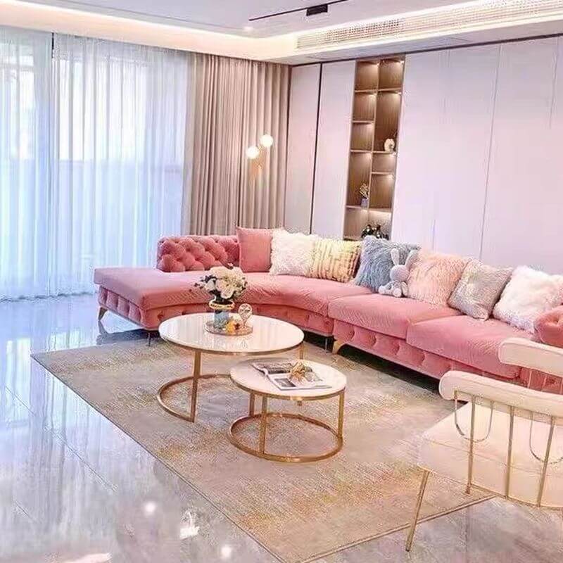 Carnation L-Shape Right Stitch-tufted Sofa Chaise with Tufted Back