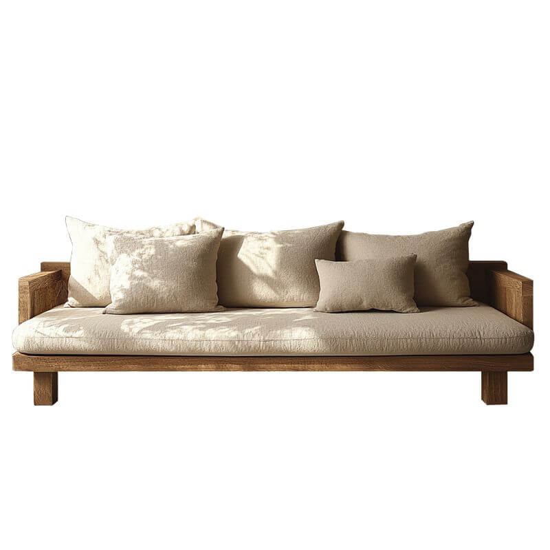 3/2-seater ivory couch with solid pattern