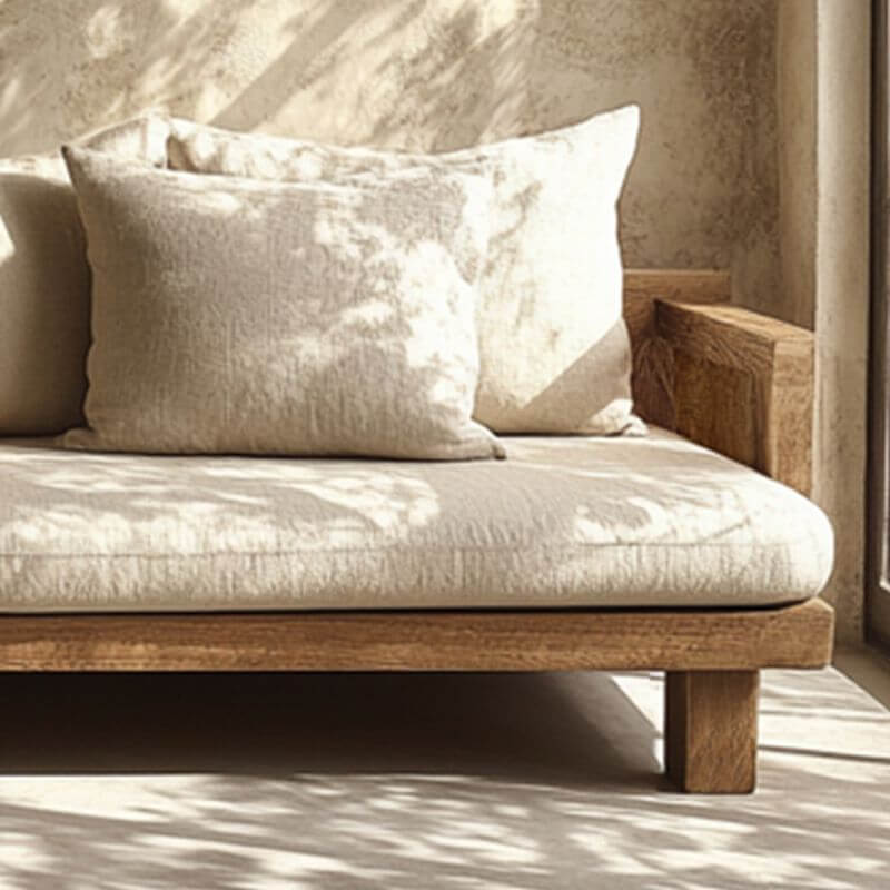 Cozy lounge area with casual ivory couch