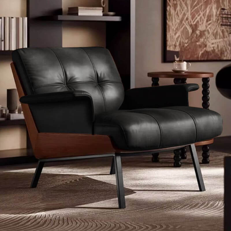 Casual Button-tufted Solid Color Arm Chair in Black