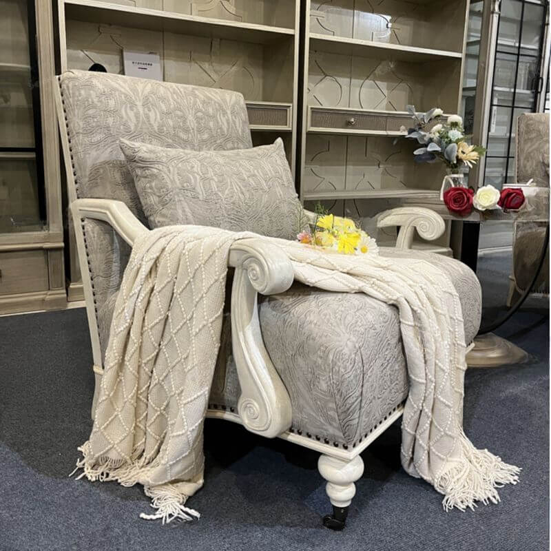 Nailhead trim detail on accent chair