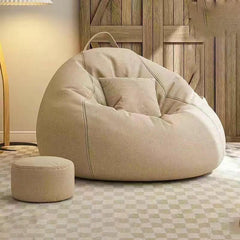 Casual Large Cotton Blend Bean Bag Chair with Ottoman in Yellow