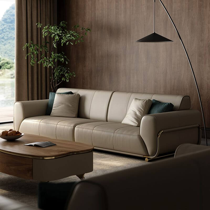 Casual Parlor Solid Color Sofa in Cream メイン画像