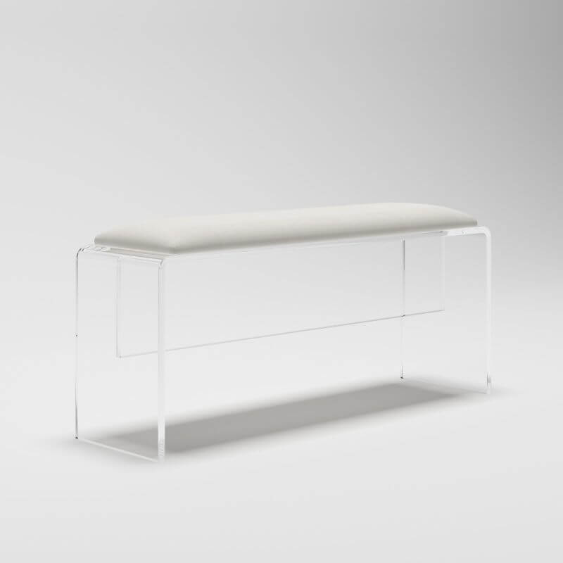 Clear acrylic accent bench in living room