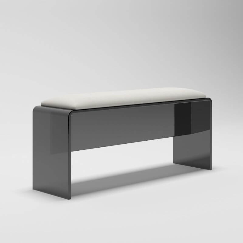 Clear acrylic accent bench in living room