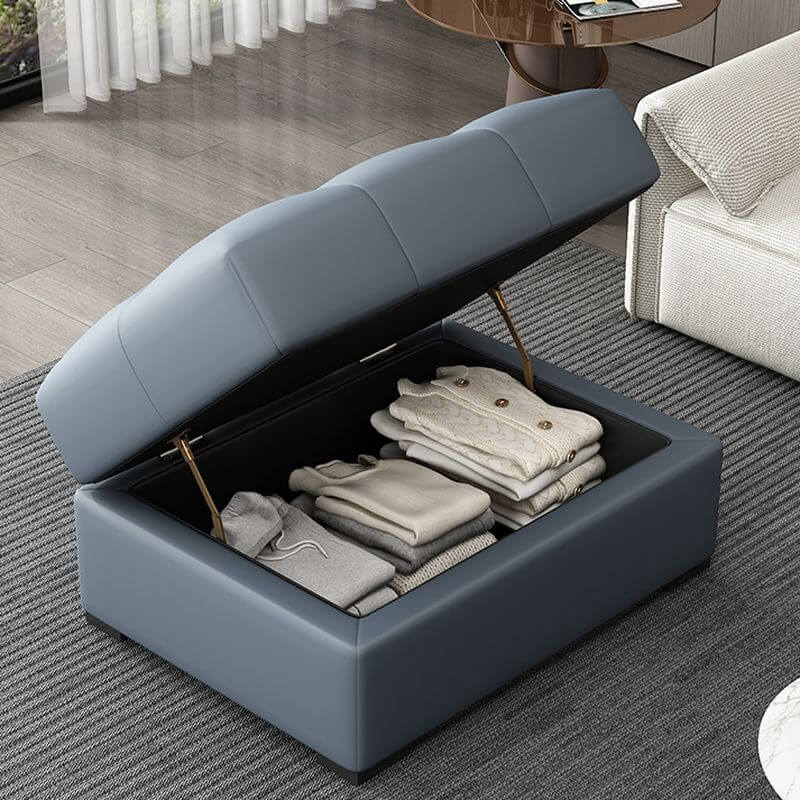 Dove grey footstool with olive green and cream accents Main image