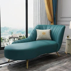 nappa upholstered chaise with flared arm design