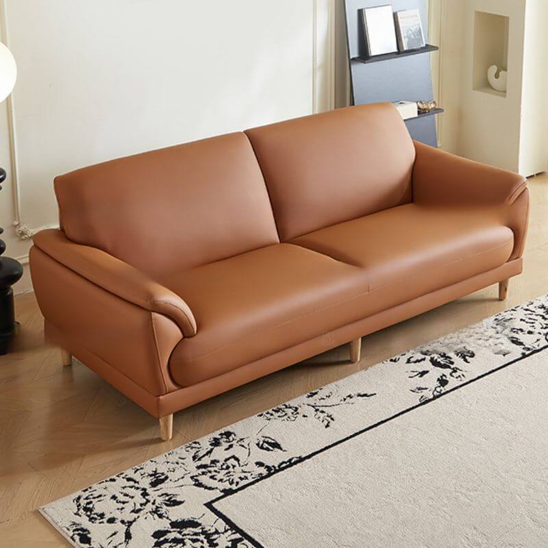 Casual solid color mocha floor sofa view from the side