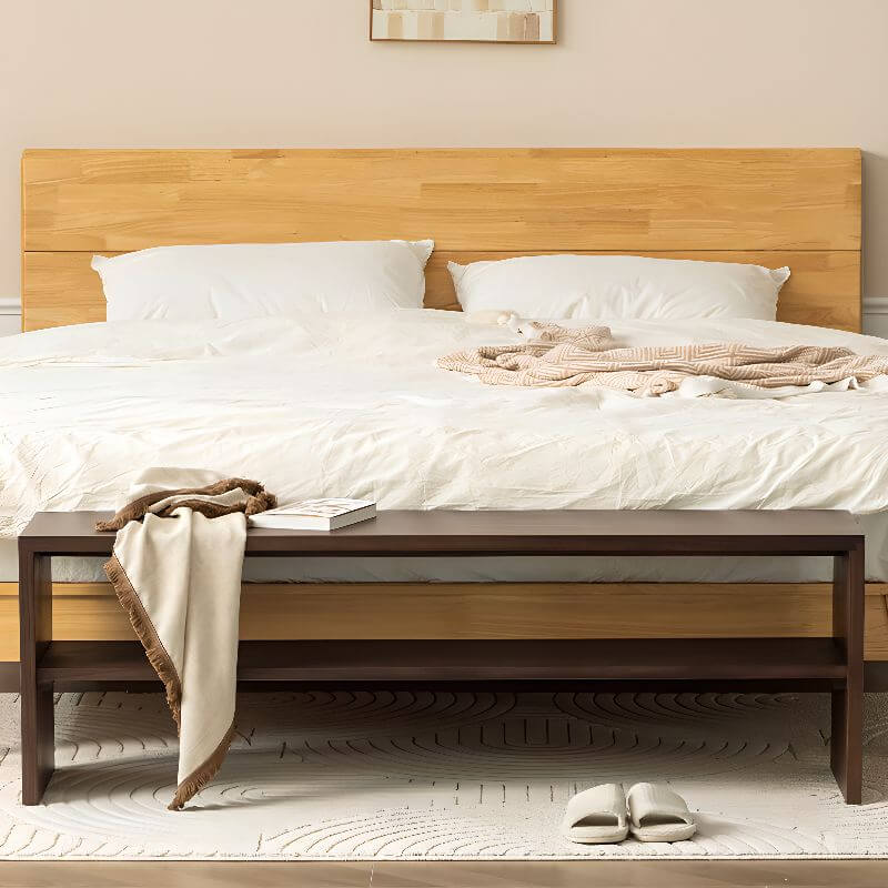 Casual solid color natural wood bedroom bench black