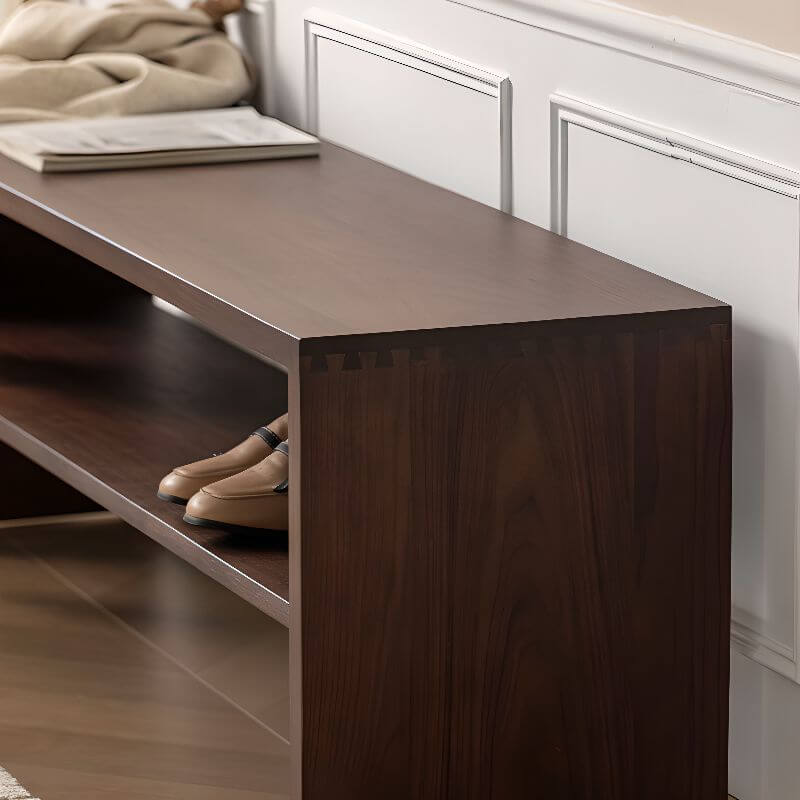 Casual Solid Color Natural Wood Bedroom Bench with Locker Storage Secondary image