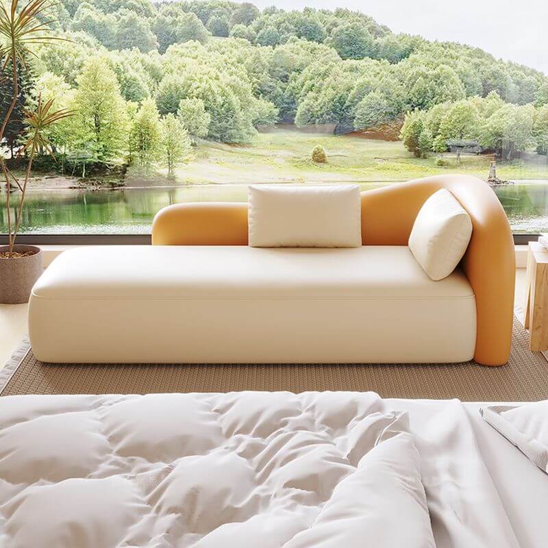 Orange Solid Color Chaise Lounge with Pillows