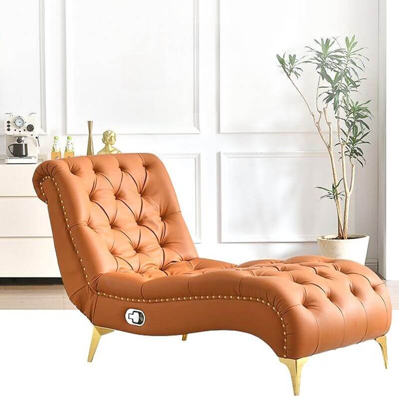 Casual Solid Color Reclining Chaise Armchair in orange