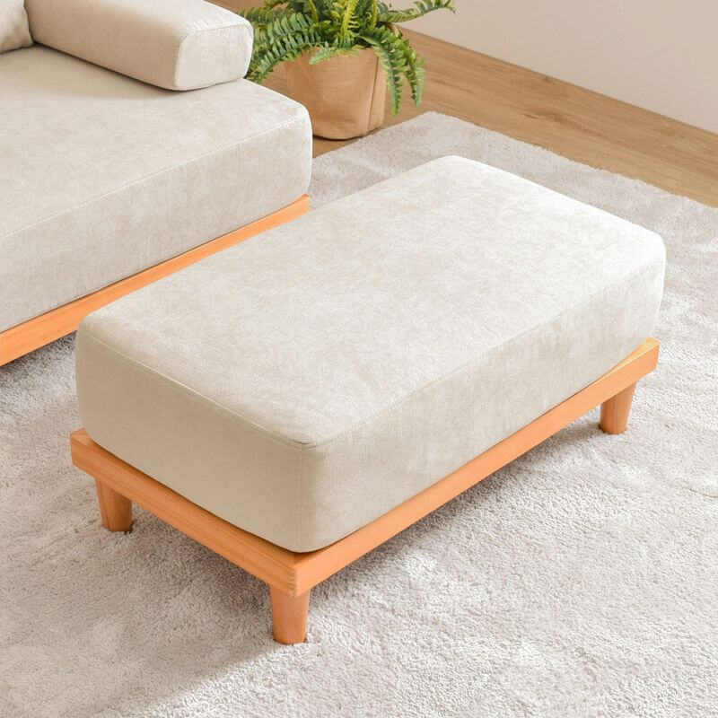 Casual solid color rectangular footstool in ivory Main image