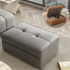 Upholstered storage ottoman in gray color