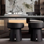 Black frame utility stool with white upholstery