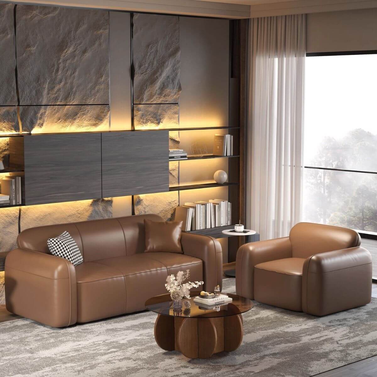 カジュアルソリッドカラー防水ブラック/セピアソファ 2/4人掛け/3人用 サブ画像