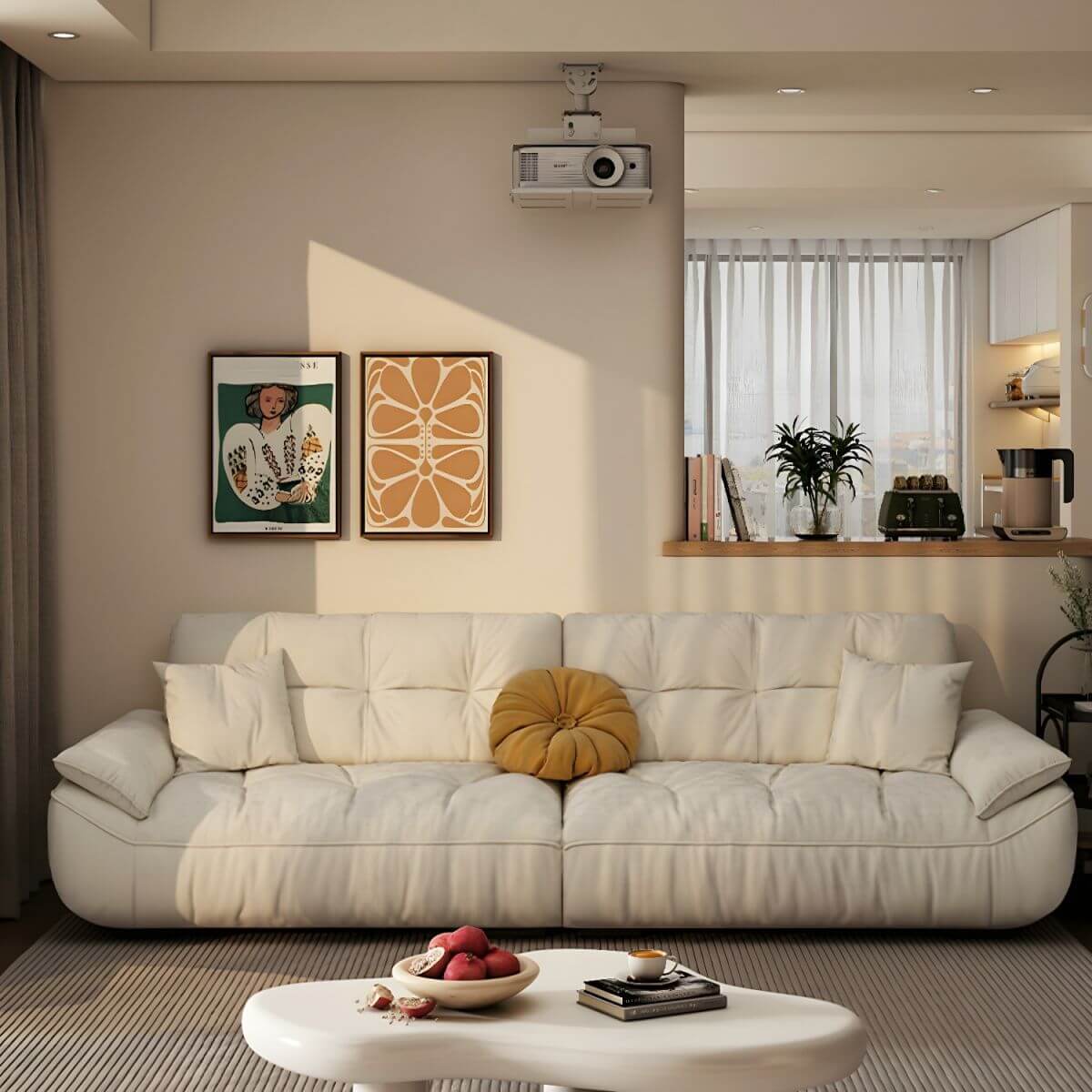 Casual solid color off-white sofa in modern living room