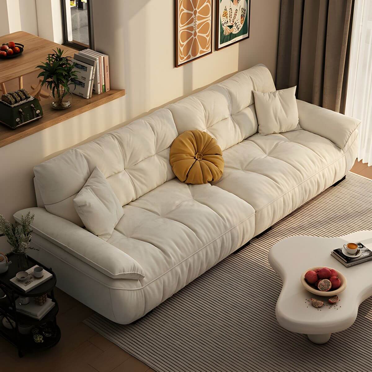 Elegant off-white sofa for seating 4 to 6