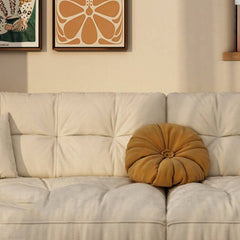 Two decorative pillows on modern sofa