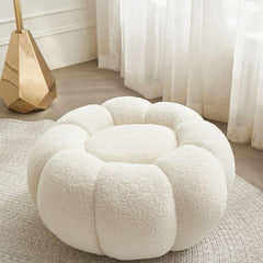 Casual Sponge Round Footstool in White