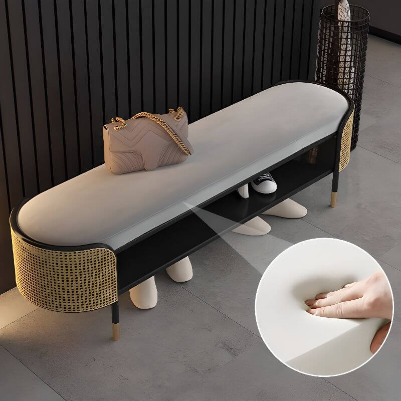 Casual Upholstered Solid Color Indoor Sitting Bench in Gold Main image
