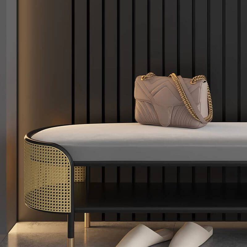 Casual Upholstered Solid Color Indoor Sitting Bench in Gold