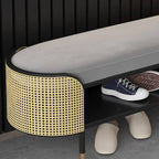 Close-up of cushioned seat of the bench